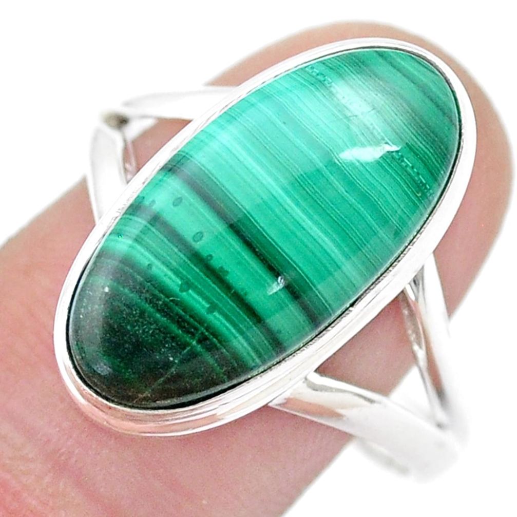 925 silver 9.87cts solitaire natural green malachite oval cocktail ring size 10 u43856