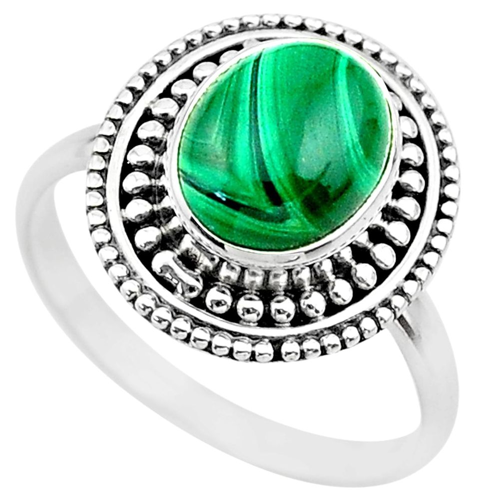 925 silver 3.11cts solitaire natural green malachite oval ring size 7 t20144