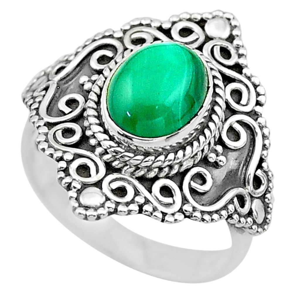 925 silver 3.29cts solitaire natural green malachite oval ring size 8 t20087