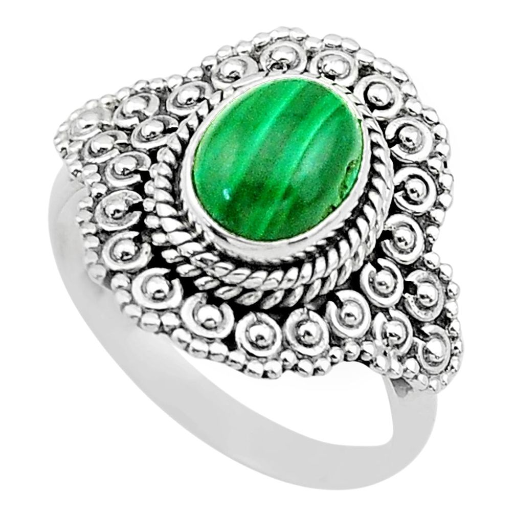 925 silver 2.02cts solitaire natural green malachite oval ring size 8 t20132