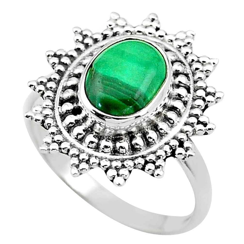 925 silver 3.04cts solitaire natural green malachite oval ring size 7.5 t20254