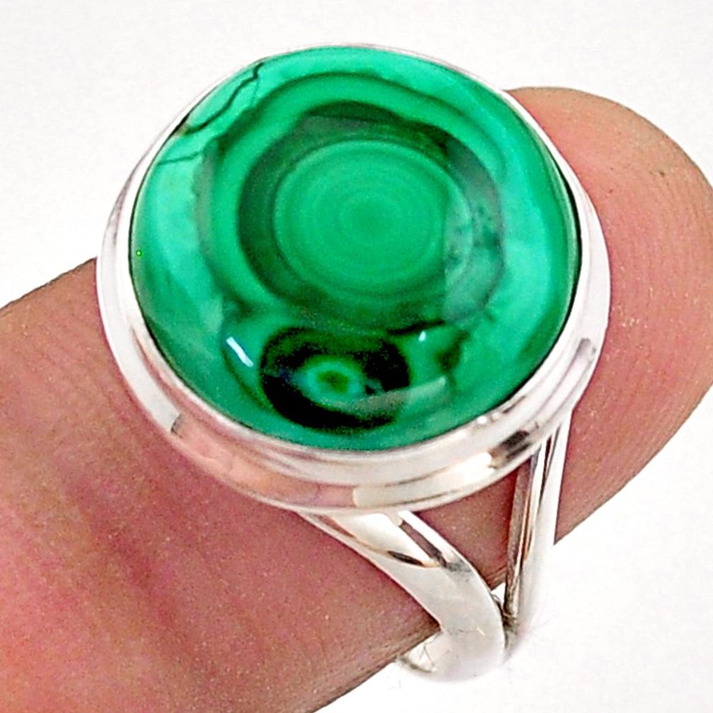 925 silver 13.24cts solitaire natural green malachite round ring size 7.5 t62551