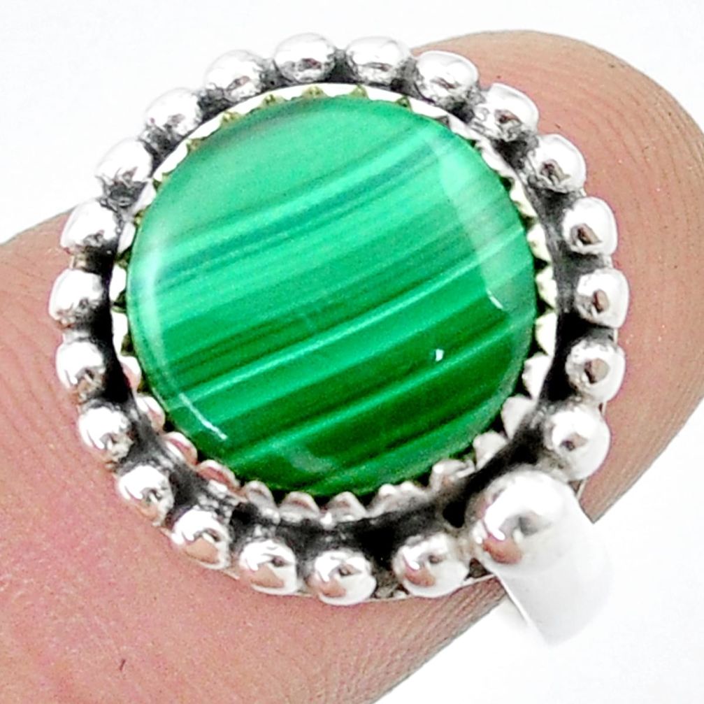 925 silver 6.08cts solitaire natural green malachite round ring size 7.5 u39351
