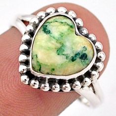 925 silver 4.82cts solitaire natural green mariposite heart ring size 8 t87248