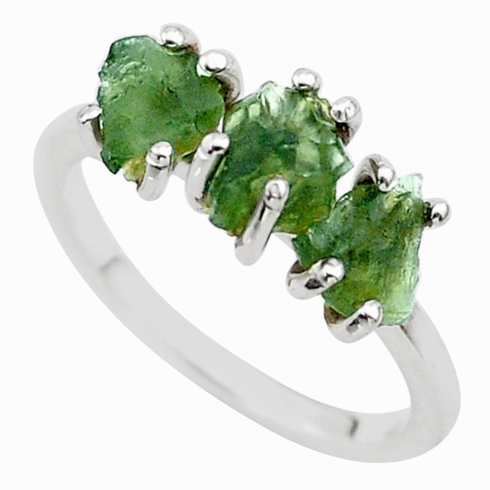 925 silver 5.52cts solitaire natural green moldavite fancy ring size 7 t29408