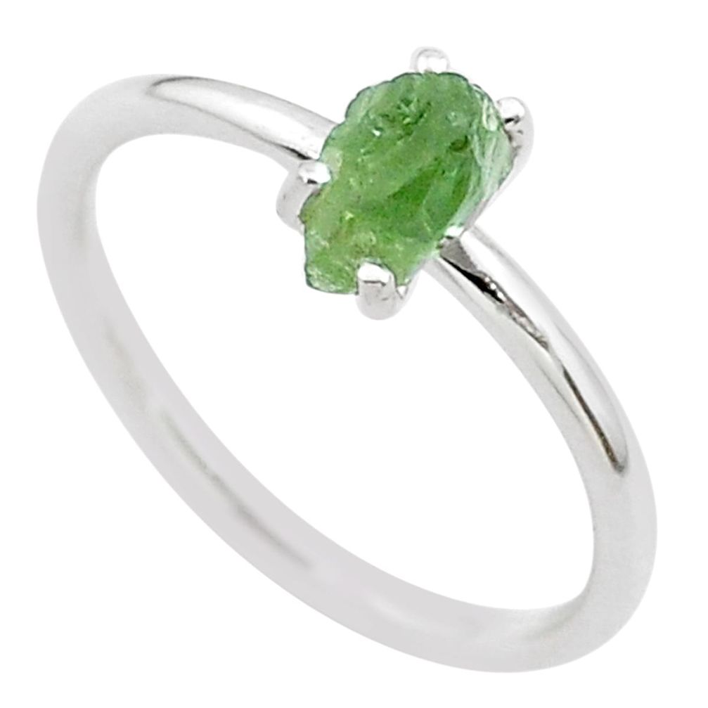 925 silver 3.84cts solitaire natural green moldavite fancy ring size 7 t29425