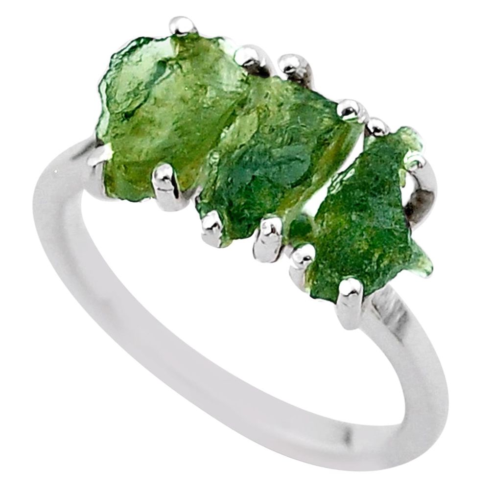 925 silver 5.54cts solitaire natural green moldavite fancy ring size 7 t29433