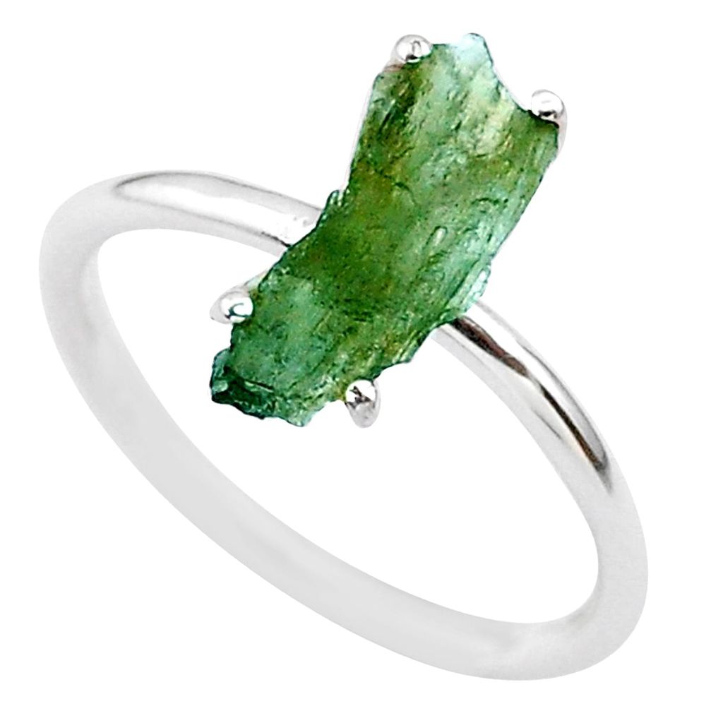 925 silver 3.50cts solitaire natural green moldavite fancy ring size 7 t29439