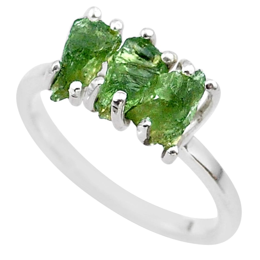 925 silver 5.54cts solitaire natural green moldavite fancy ring size 8 t29414