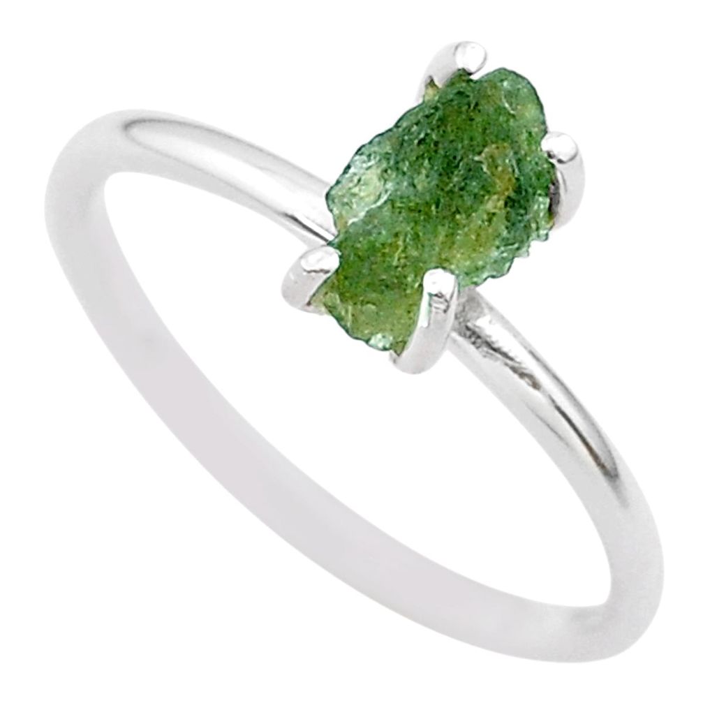 925 silver 3.86cts solitaire natural green moldavite fancy ring size 8 t29445