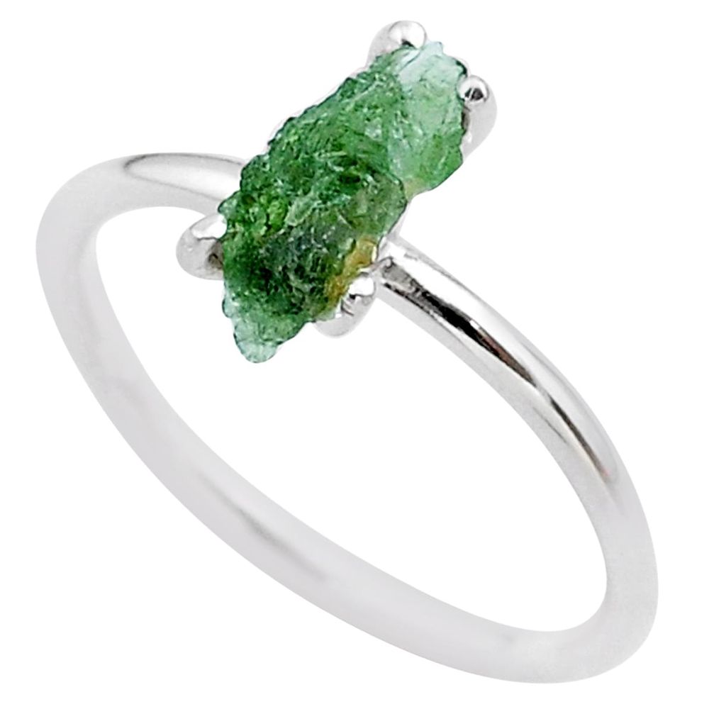 925 silver 3.84cts solitaire natural green moldavite fancy ring size 8 t29458