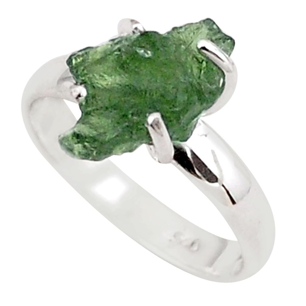 925 silver 5.22cts solitaire natural green moldavite fancy ring size 8 t87176