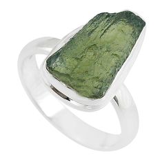 Clearance Sale- 925 silver 5.32cts solitaire natural green moldavite fancy ring size 8 u60158