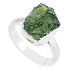 Clearance Sale- 925 silver 5.48cts solitaire natural green moldavite fancy ring size 8 u60167