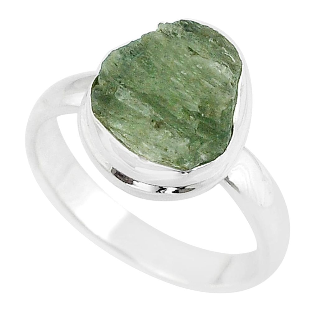 925 silver 5.50cts solitaire natural green moldavite fancy ring size 8 u60180
