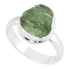 Clearance Sale- 925 silver 5.50cts solitaire natural green moldavite fancy ring size 8 u60180
