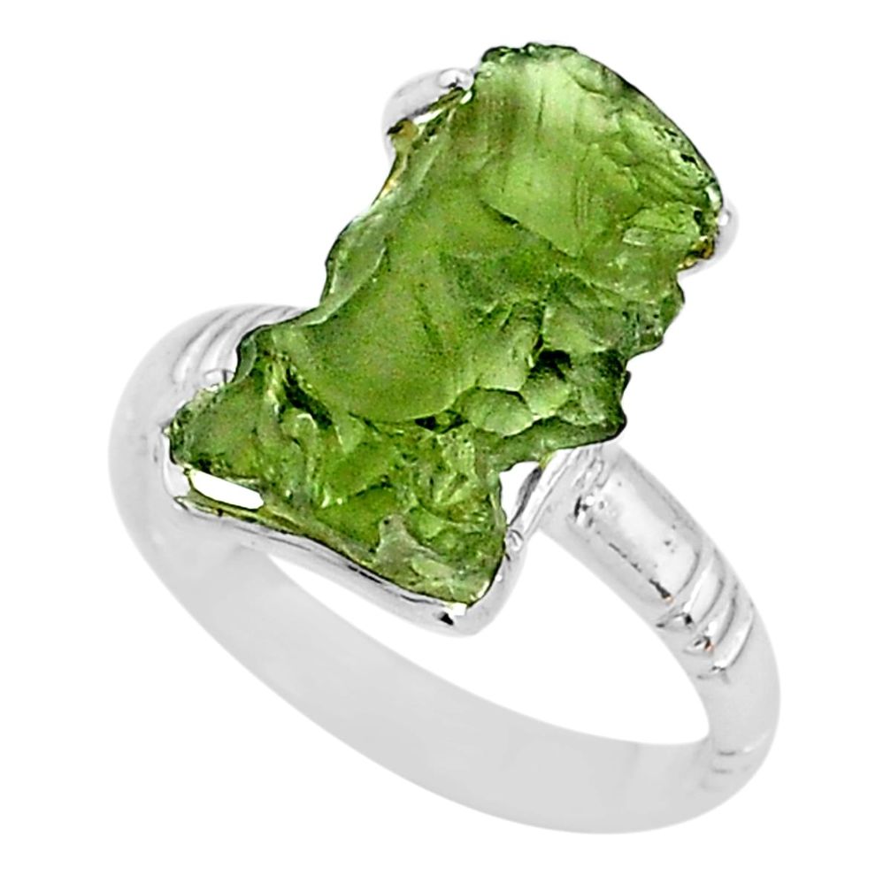 925 silver 7.97cts solitaire natural green moldavite fancy ring size 9 t10509