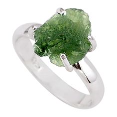 925 silver 5.52cts solitaire natural green moldavite fancy ring size 9 t87159