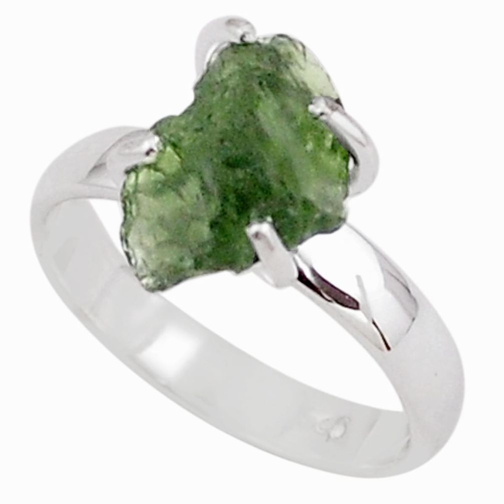 925 silver 5.84cts solitaire natural green moldavite fancy ring size 9 t87168