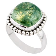 925 silver 6.02cts solitaire natural green moss agate cushion ring size 8 t80536