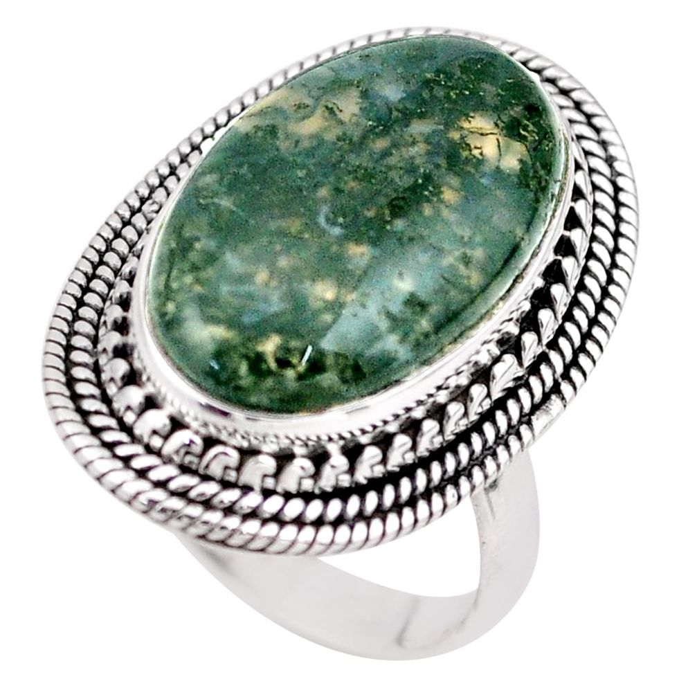 925 silver 15.33cts solitaire natural green moss agate oval ring size 7 t80539