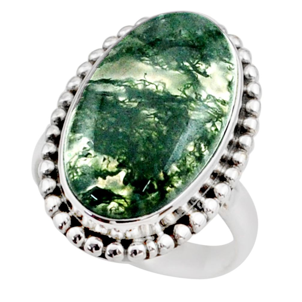 925 silver 12.83cts solitaire natural green moss agate oval ring size 7 t80544