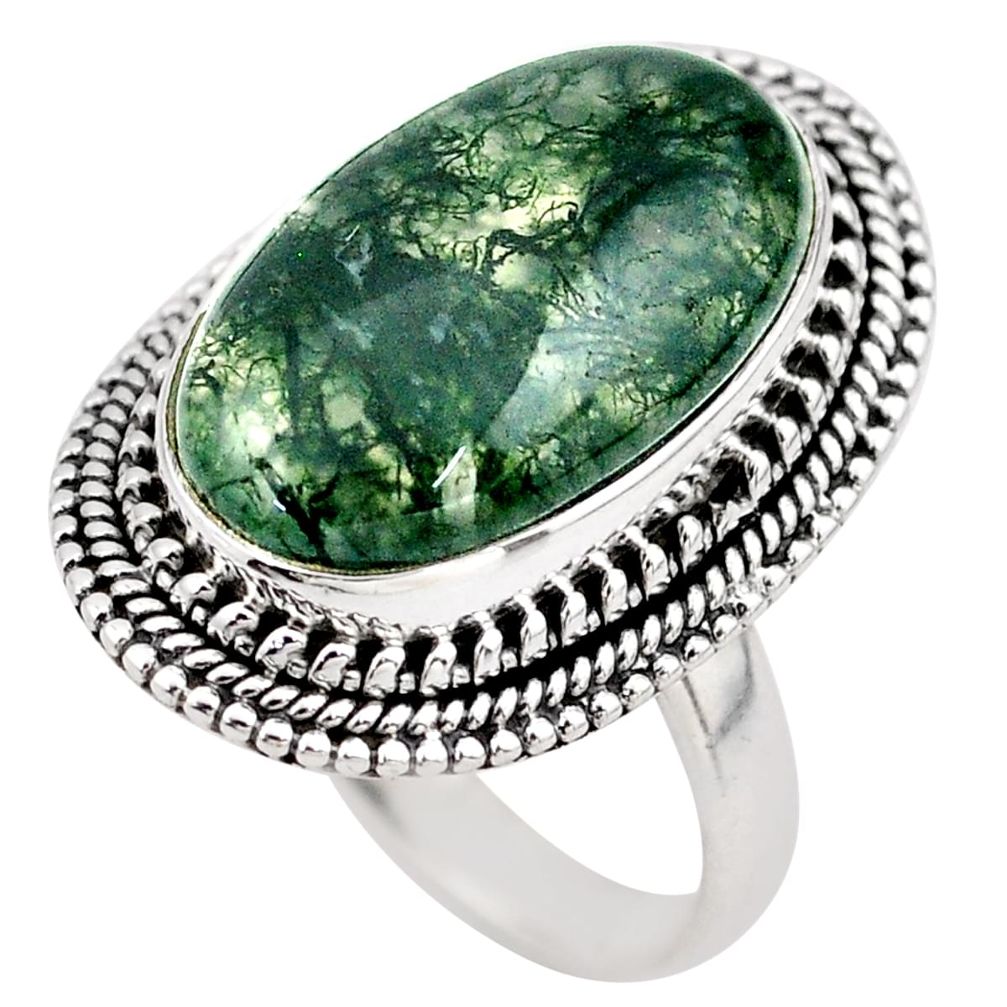 925 silver 15.76cts solitaire natural green moss agate oval ring size 9 t80534