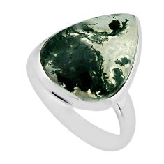 925 silver 8.75cts solitaire natural green moss agate pear ring size 8.5 y79450