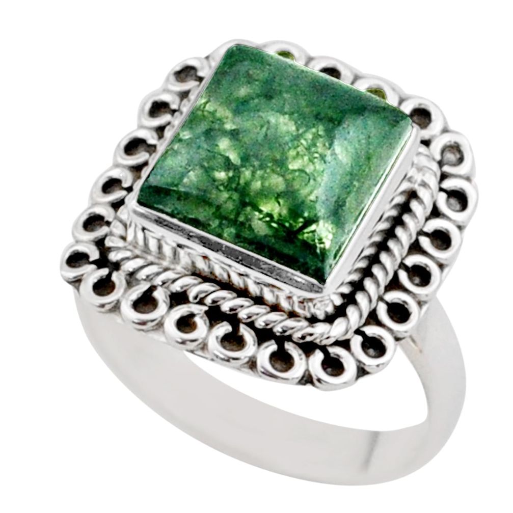 925 silver 5.53cts solitaire natural green moss agate ring size 8.5 t80555