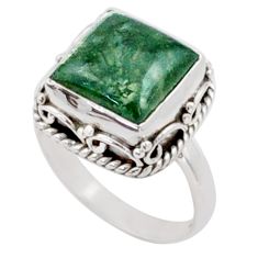 925 silver 5.54cts solitaire natural green moss agate square ring size 7 t80650