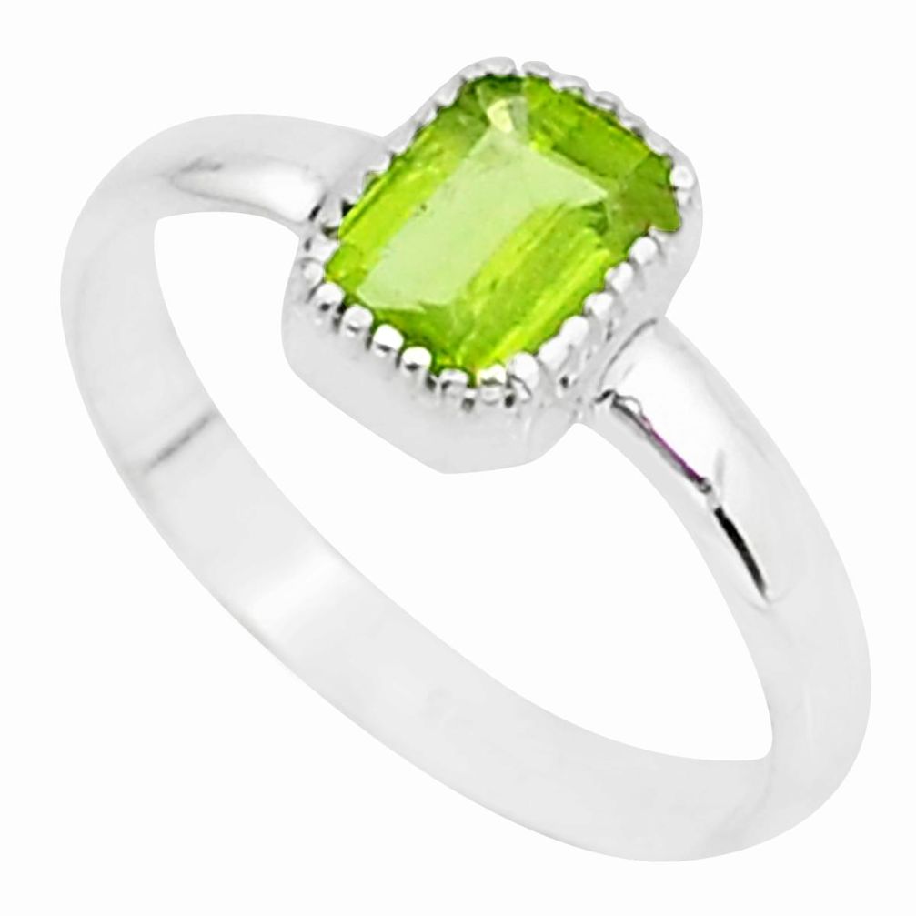 925 silver 1.56cts solitaire natural green peridot octagan ring size 9 t7404