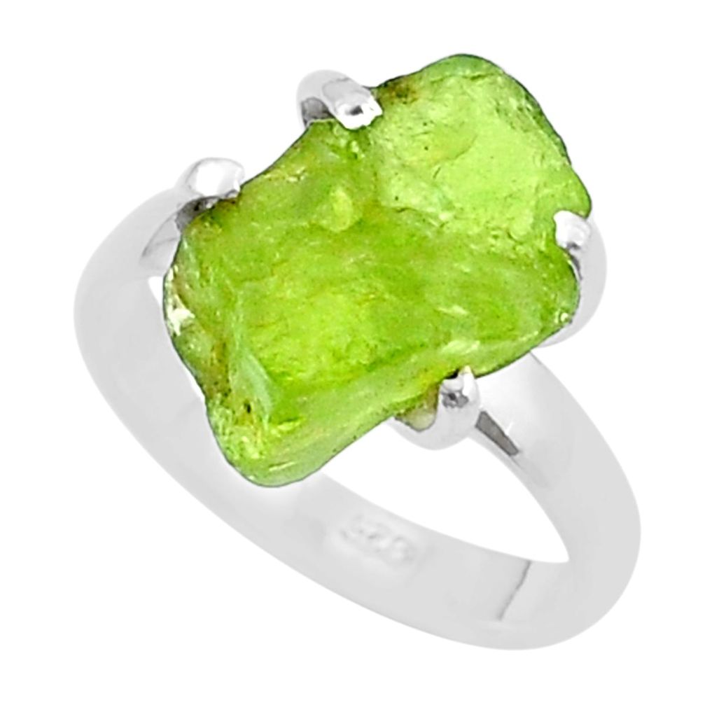 925 silver 7.23cts solitaire natural green peridot rough ring size 8 u38059