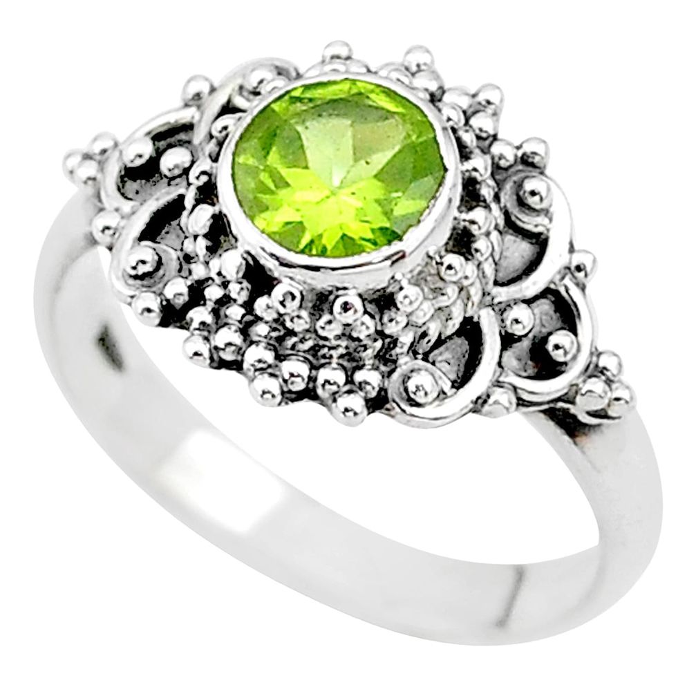 925 silver 1.17cts solitaire natural green peridot round ring size 8.5 t19979