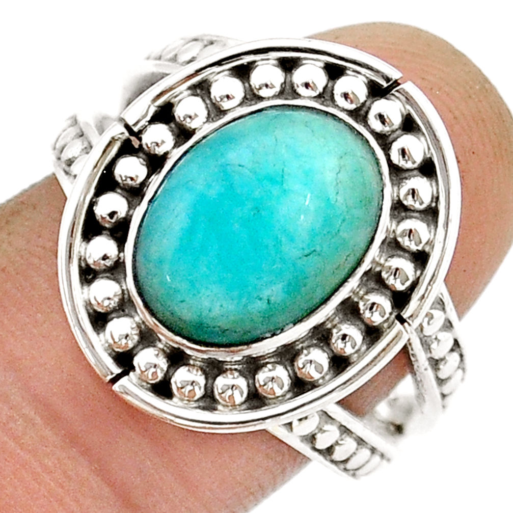 925 silver 4.49cts solitaire natural green peruvian amazonite ring size 8 u90780