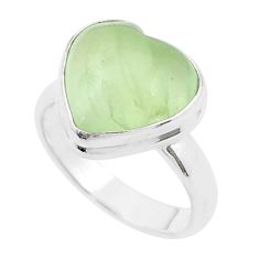 925 silver 5.89cts solitaire natural green prehnite heart ring size 5.5 u47695