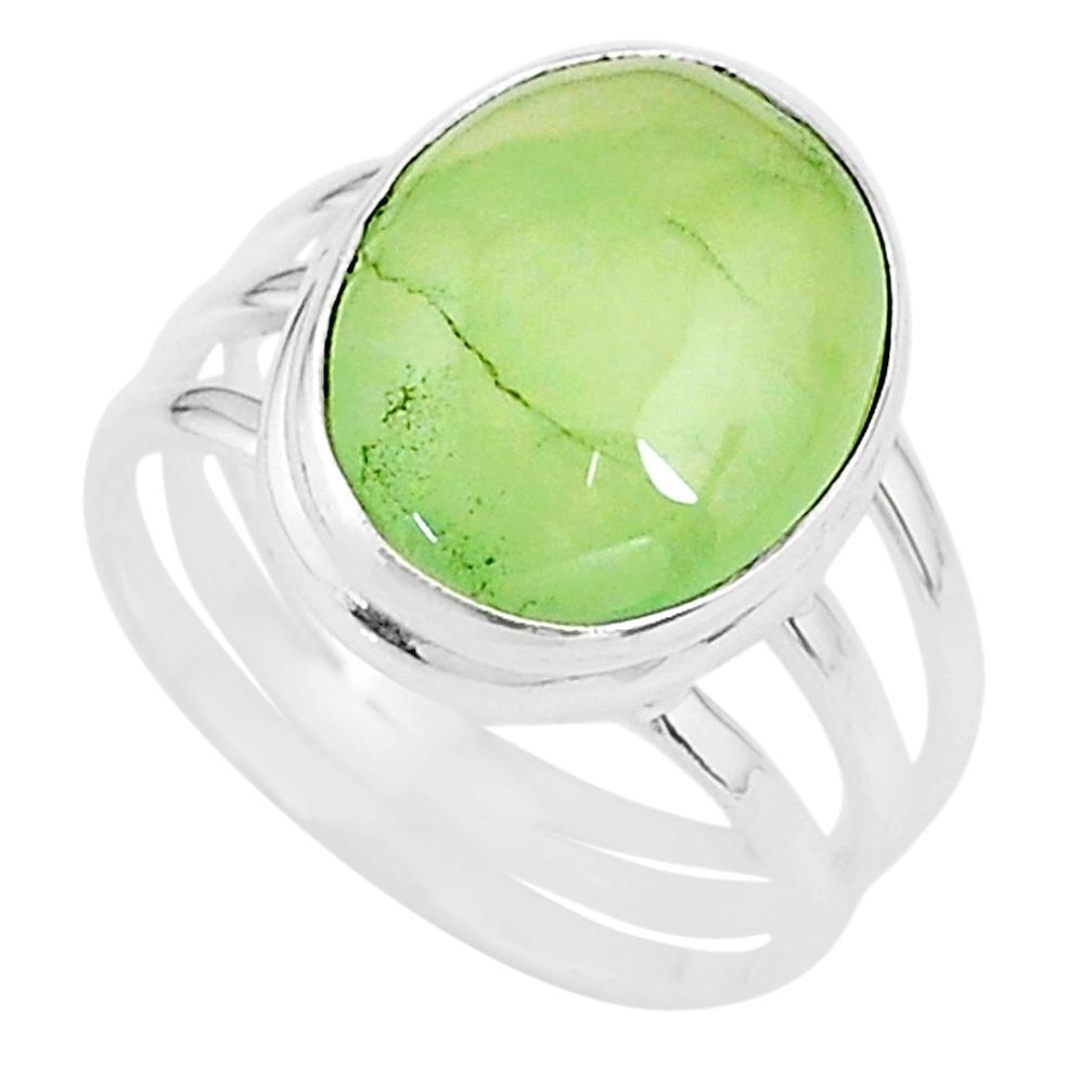 925 silver 13.76cts solitaire natural green prehnite oval ring size 10 t17783