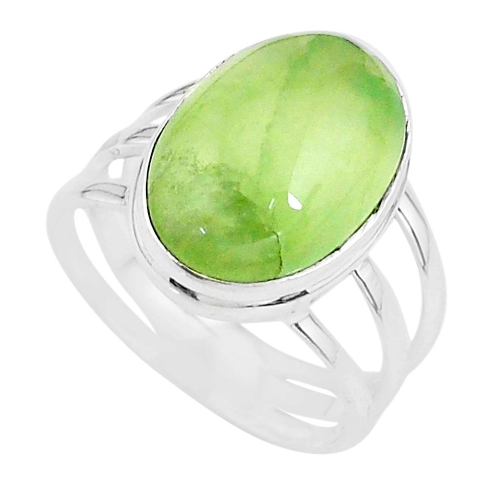 925 silver 12.72cts solitaire natural green prehnite oval ring size 10 t17790