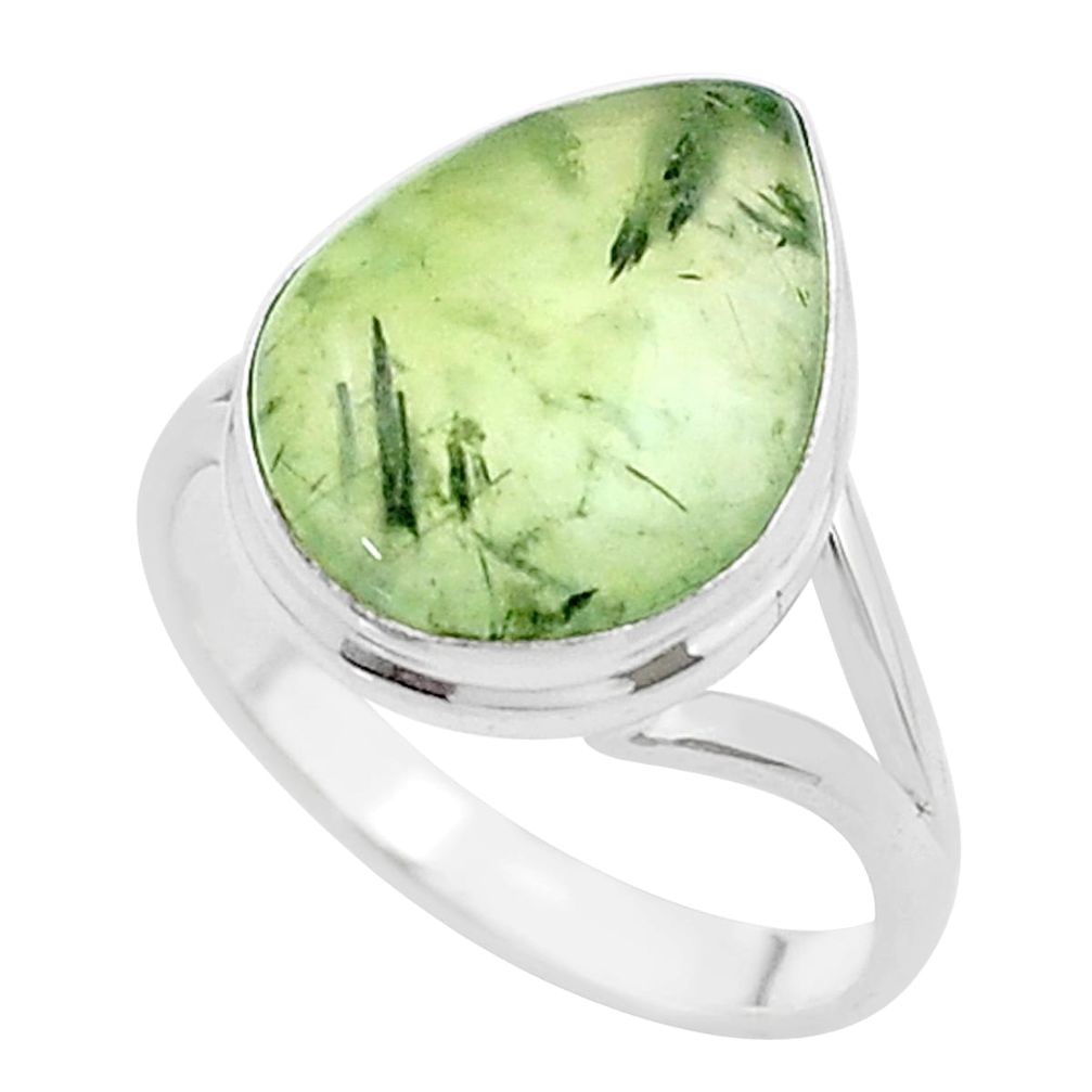 925 silver 10.58cts solitaire natural green prehnite pear ring size 8.5 u45317