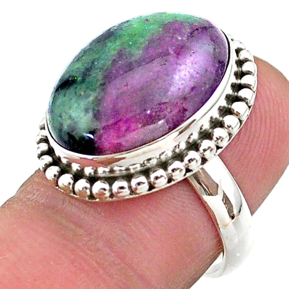 925 silver 13.73cts solitaire natural green ruby zoisite oval ring size 7 t44752