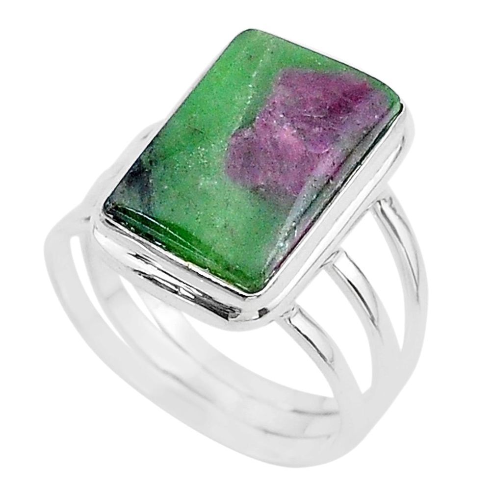 925 silver 13.46cts solitaire natural green ruby zoisite ring size 10 t17820