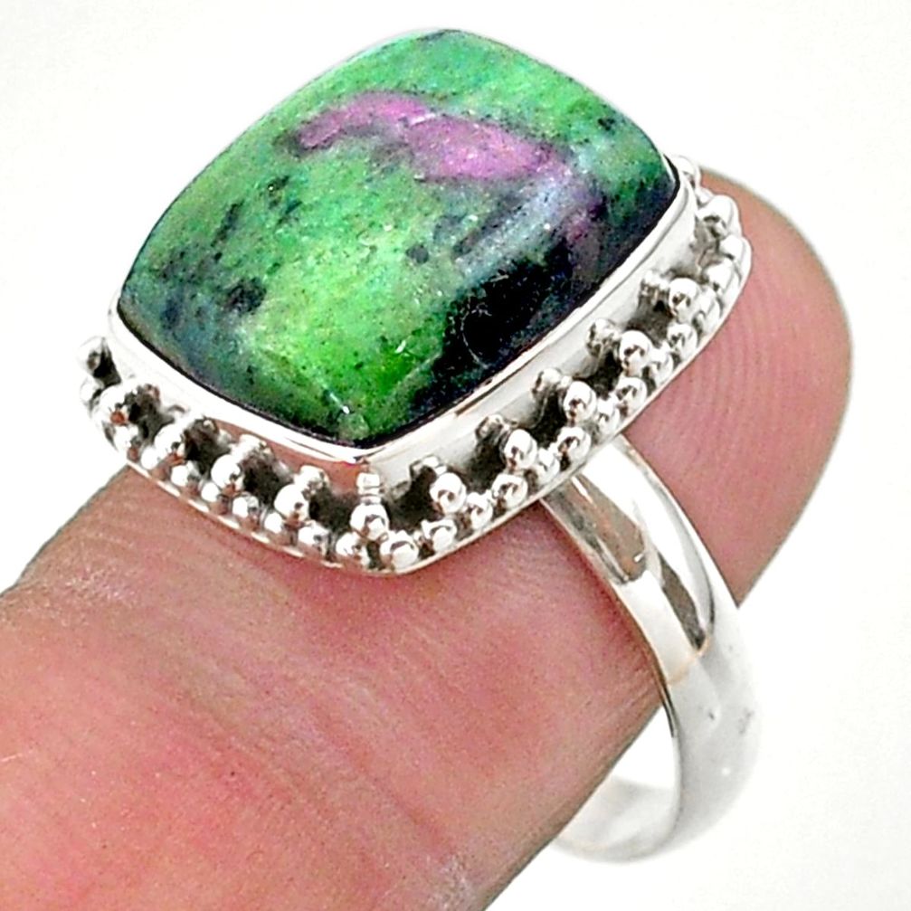 925 silver 8.96cts solitaire natural green ruby zoisite ring size 9 t44759