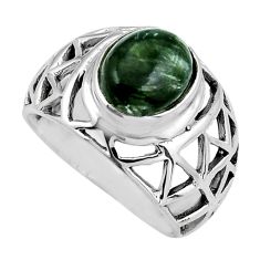 925 silver 4.38cts solitaire natural green seraphinite oval ring size 7.5 y34879