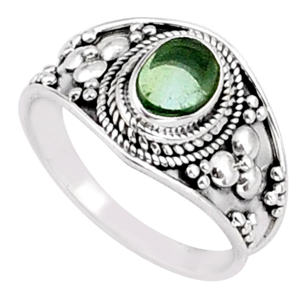 925 silver 1.47cts solitaire natural green tourmaline oval ring size 7.5 t95804