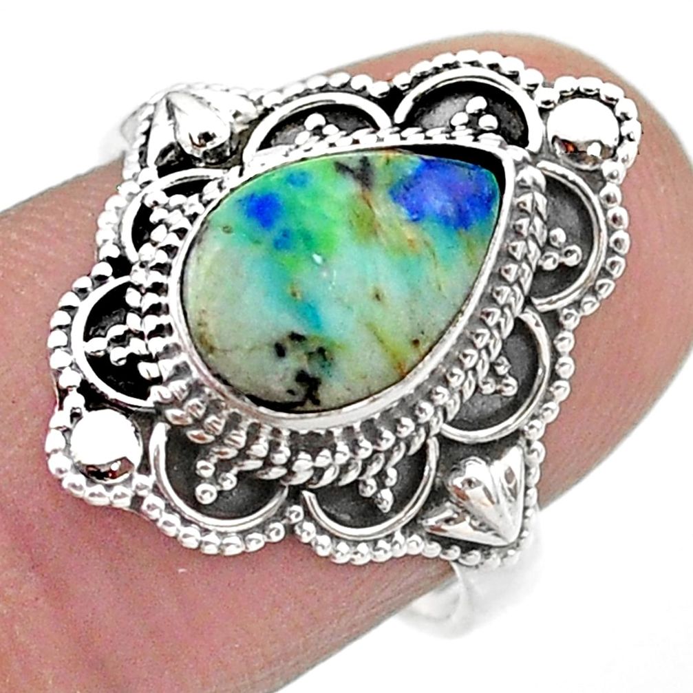 925 silver 2.97cts solitaire natural green turquoise azurite ring size 7 t44977