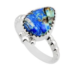 925 silver 5.54cts solitaire natural green turquoise azurite ring size 8 y88593