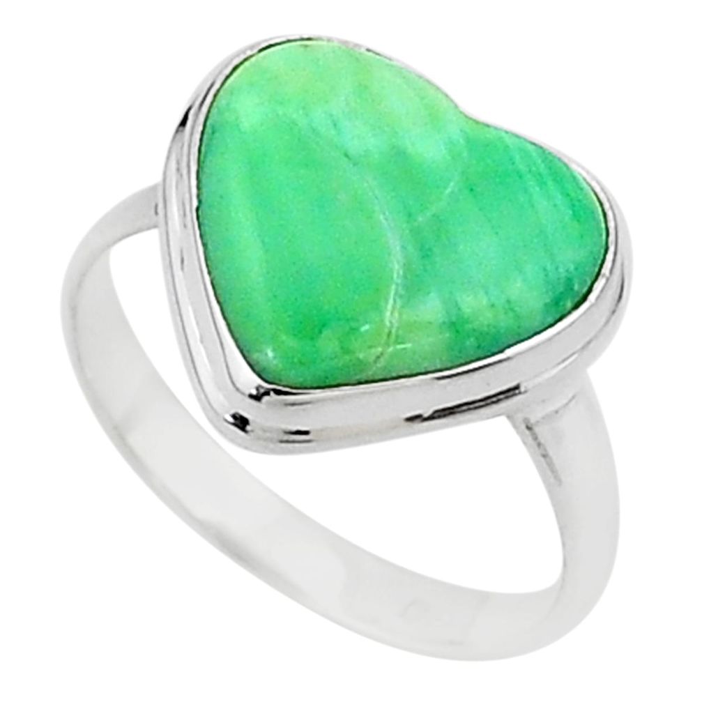 925 silver 8.49cts solitaire natural green variscite heart ring size 10 t15595