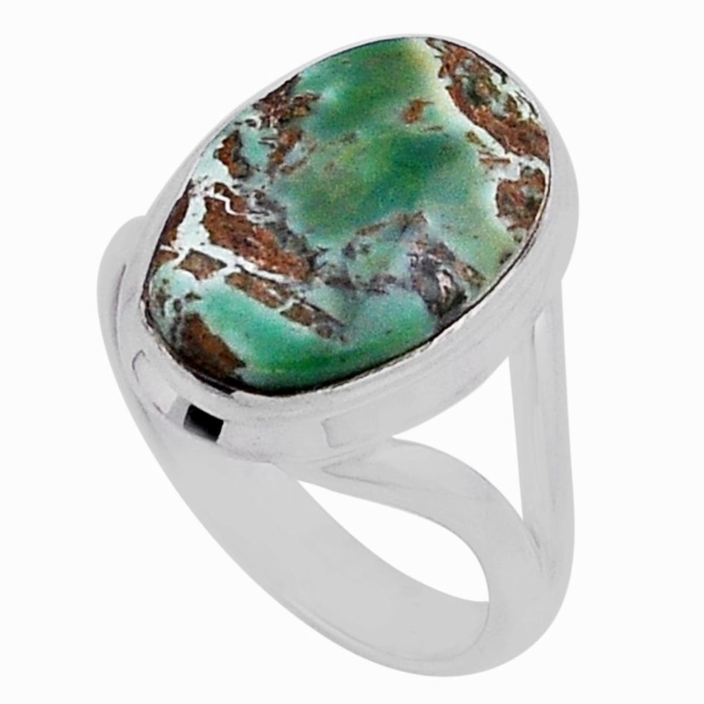 925 silver 7.03cts solitaire natural green variscite oval ring size 6.5 n40043