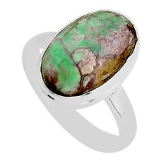 925 silver 6.72cts solitaire natural green variscite oval ring size 8.5 y94118