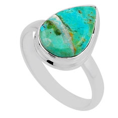 925 silver 6.28cts solitaire natural green variscite pear ring size 10 n21807