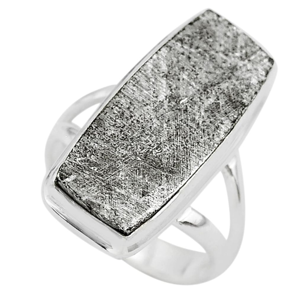 925 silver 16.70cts solitaire natural grey meteorite gibeon ring size 6.5 t29172